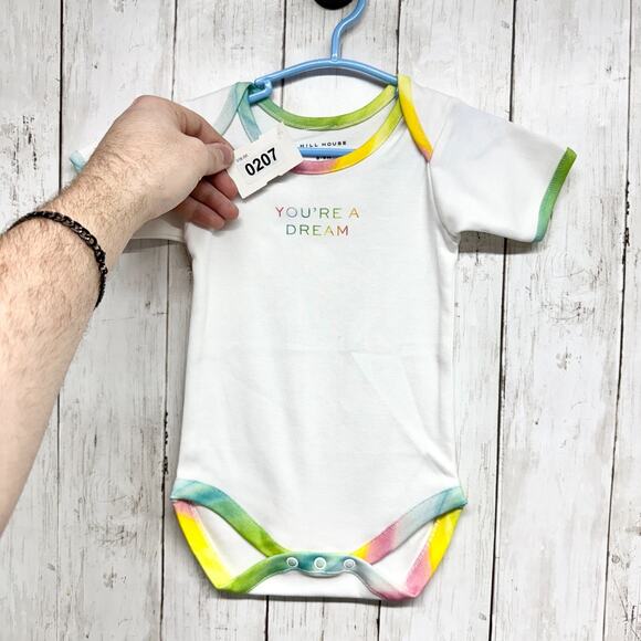 Hill House Bodysuit Baby 6-9M White Short Sleeve You're A Dream Rainbow NWOT - Picture 1 of 4
